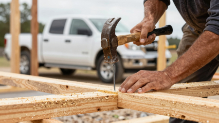 construction worker framing house pickup truck in background generated with Z-Image
