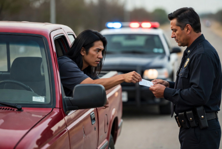 young asian man accepting ticket from police officer generated with Grok AI